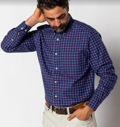 Duck Head - Long Sleeve Cotton Oxford Sport Shirt-Kline Plaid in Beacon Blue