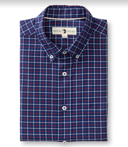 Duck Head - Long Sleeve Cotton Oxford Sport Shirt-Kline Plaid in Beacon Blue