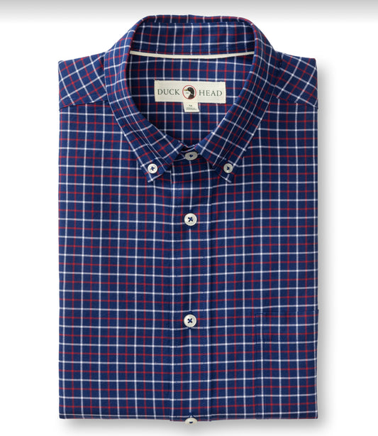 Duck Head - Long Sleeve Cotton Oxford Sport Shirt-Kline Plaid in Beacon Blue