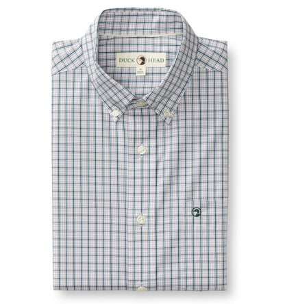 Duck Head - Long Sleeve Performance Poplin Sport Shirt-Edison Plaid in Forest Green