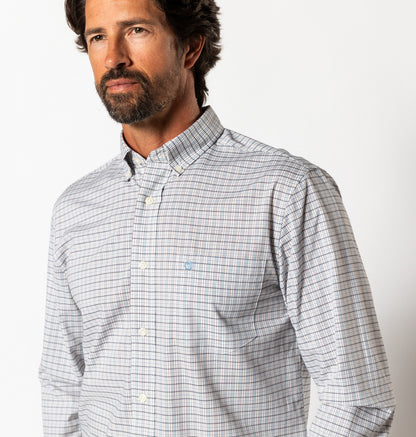 Duck Head - Long Sleeve Performance Poplin Sport Shirt-Edison Plaid in Glacier Blue