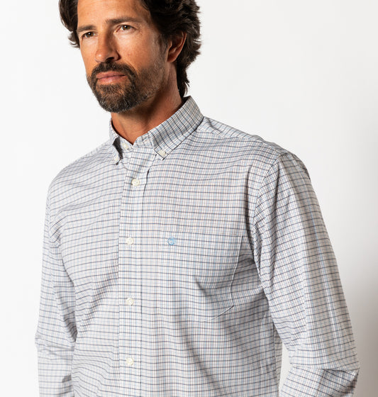 Duck Head - Long Sleeve Performance Poplin Sport Shirt-Edison Plaid in Glacier Blue