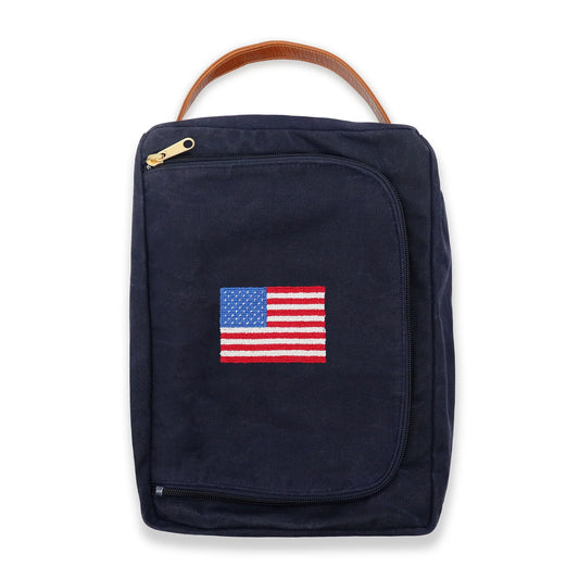 American Flag Shoe Bag in Navy Waxed Canvas