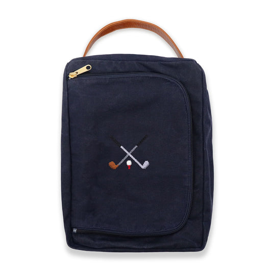 Crossed Clubs Shoe Bag in Navy Waxed Canvas