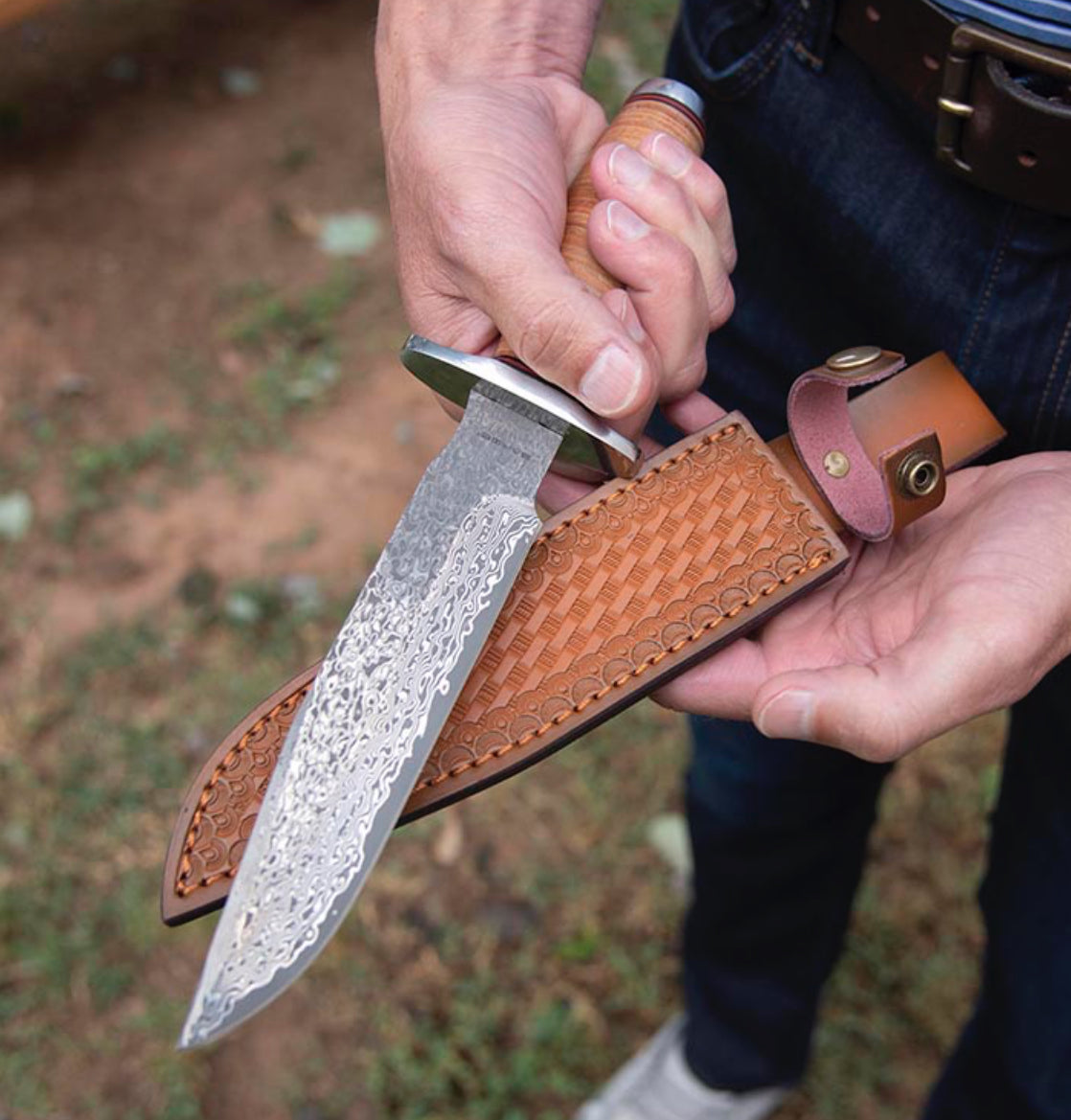 Honor - Stacked Leather Damascus Survival Knife