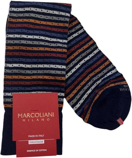 Marcoliani Stripes and Pins Socks - Denim Orange
