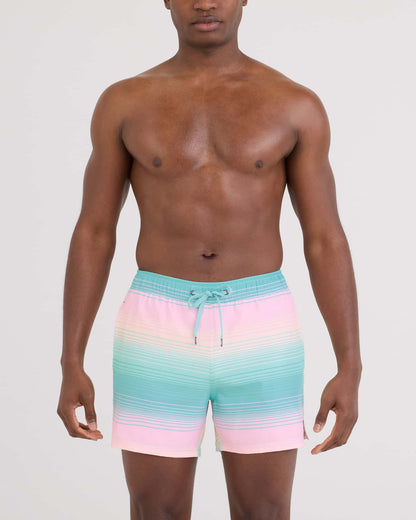 Oh Buoy 2N1 Classic Swim Trunk 5" with liner Hazy Stripe Aqua