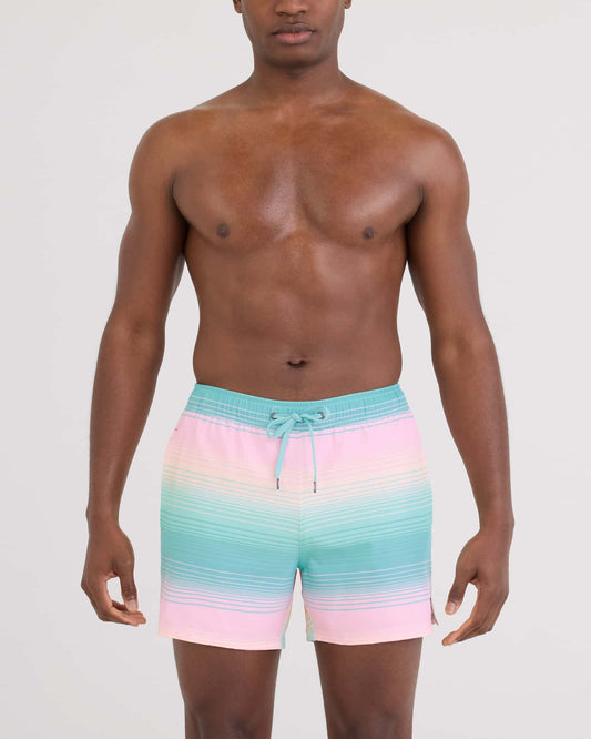 Oh Buoy 2N1 Classic Swim Trunk 5" with liner Hazy Stripe Aqua