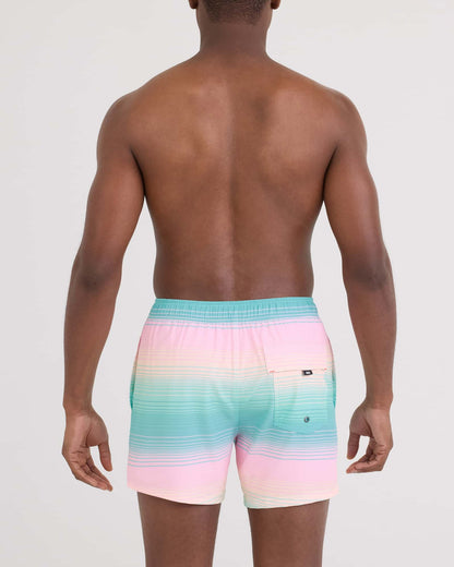 Oh Buoy 2N1 Classic Swim Trunk 5" with liner Hazy Stripe Aqua