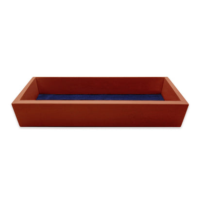 Side view of Smathers & Branson Fox Valet Tray chestnut wood border