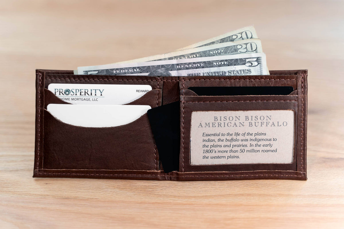 Mens Leather Bifold Wallet - ID Window - Made in USA