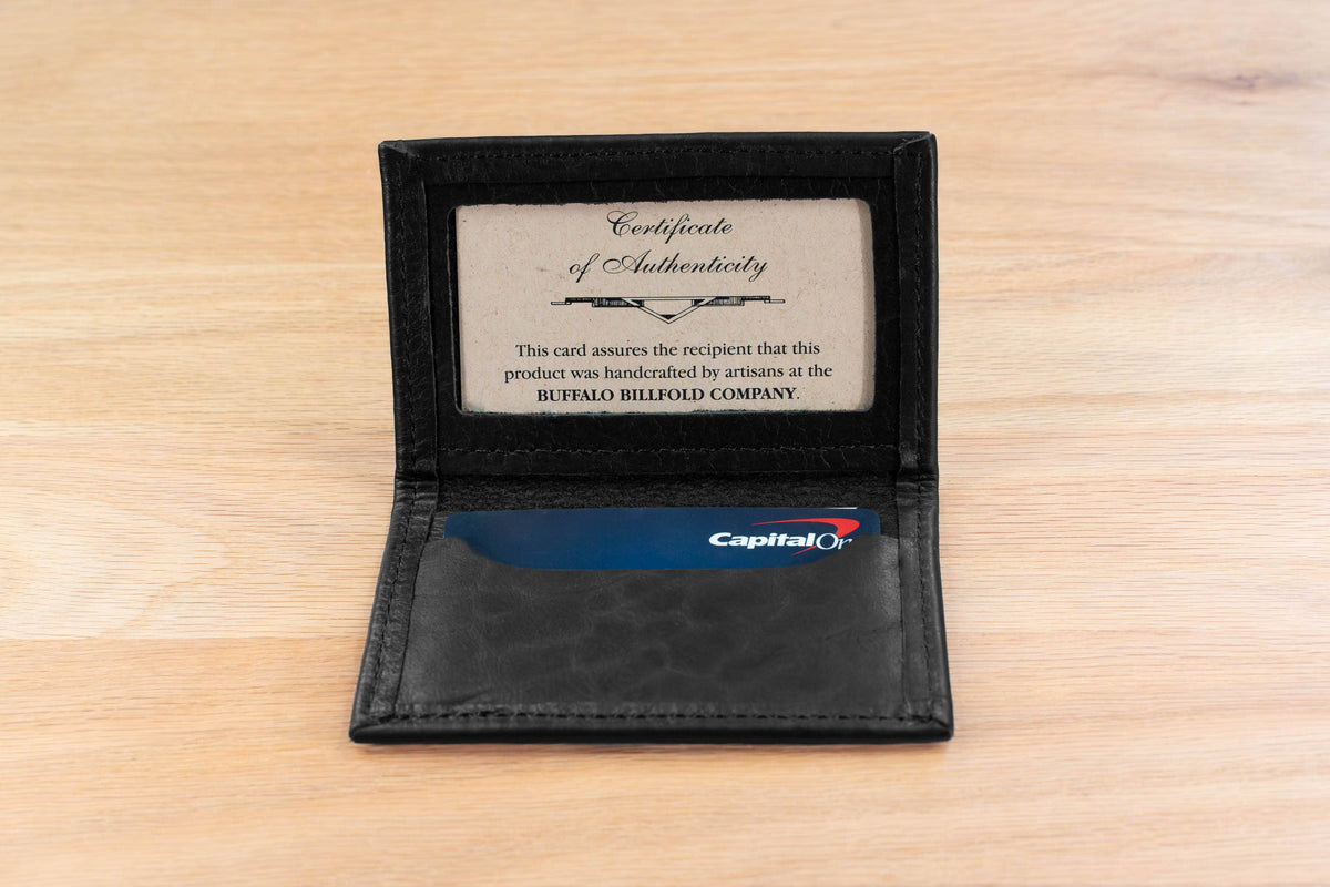Bison Bifold Leather Card Holder - ID Window - Made in USA