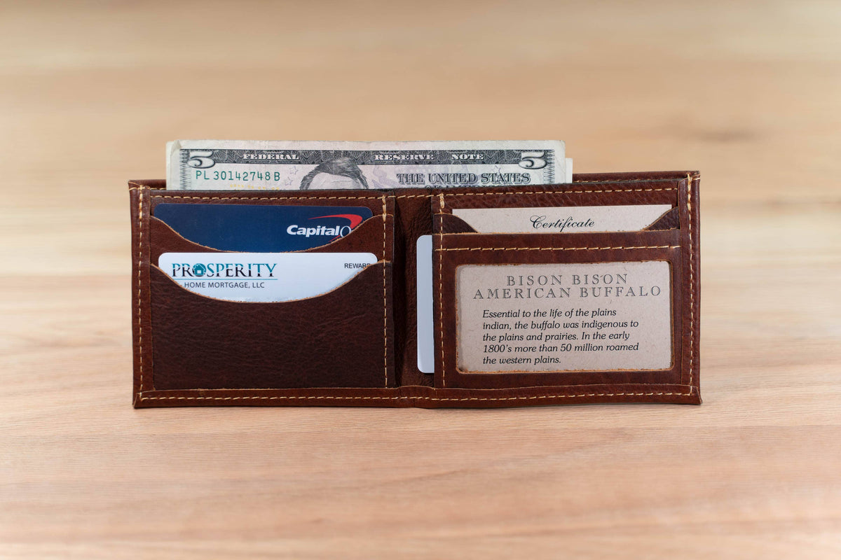 Mens Leather Bifold Wallet - ID Window - Made in USA