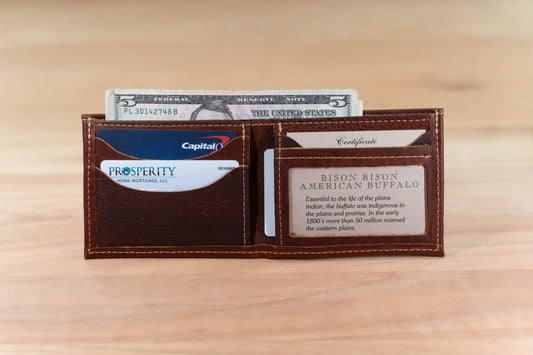 Mens Leather Bifold Wallet - ID Window - Made in USA