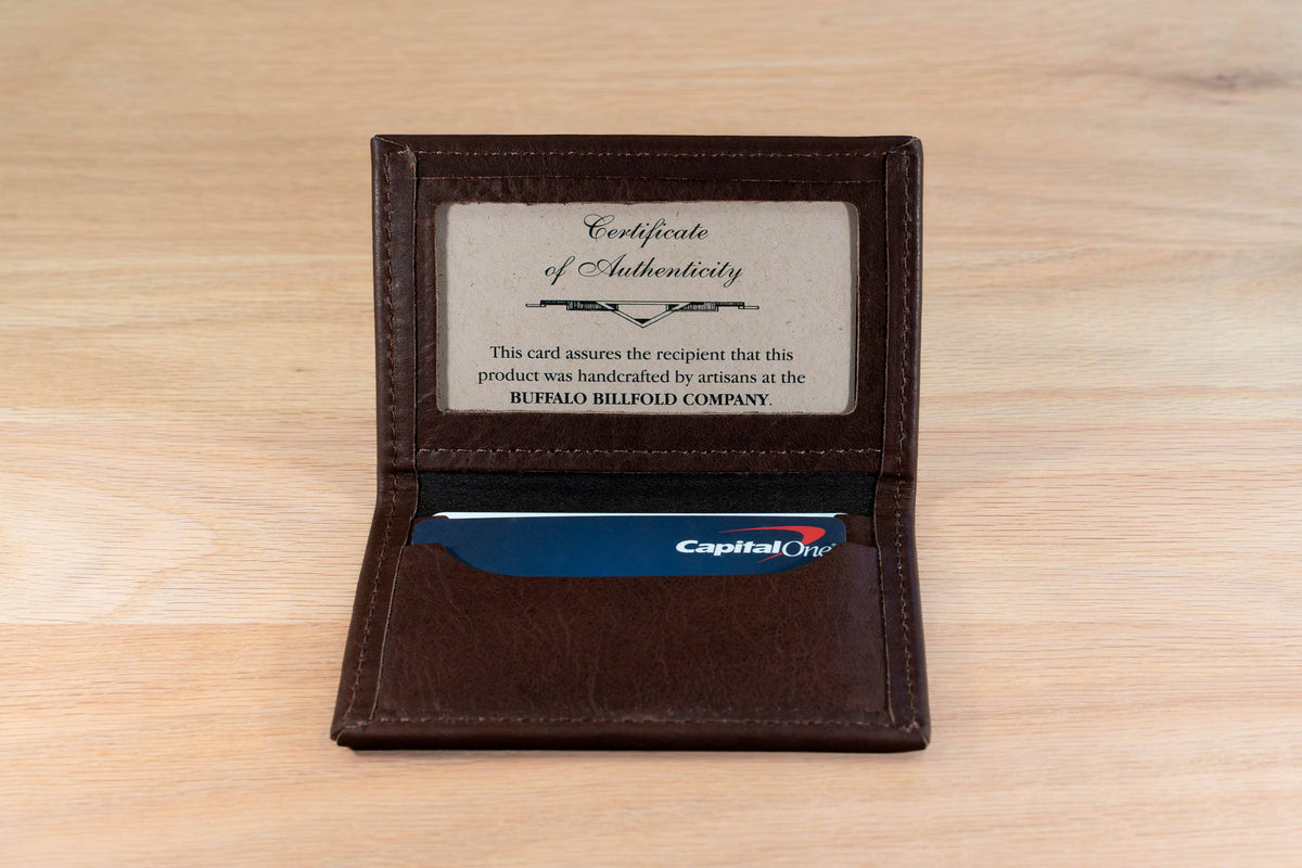 Bison Bifold Leather Card Holder - ID Window - Made in USA