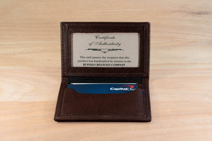 Bison Bifold Leather Card Holder - ID Window - Made in USA