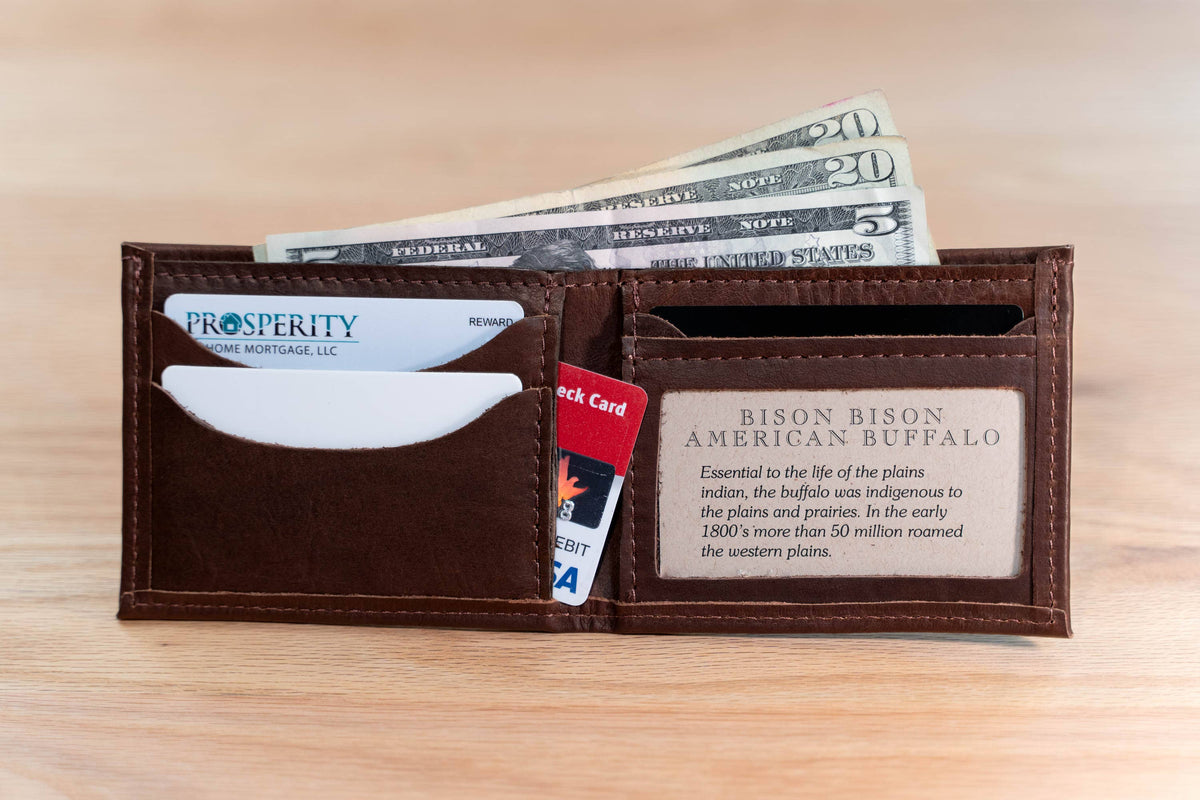 Mens Leather Bifold Wallet - ID Window - Made in USA
