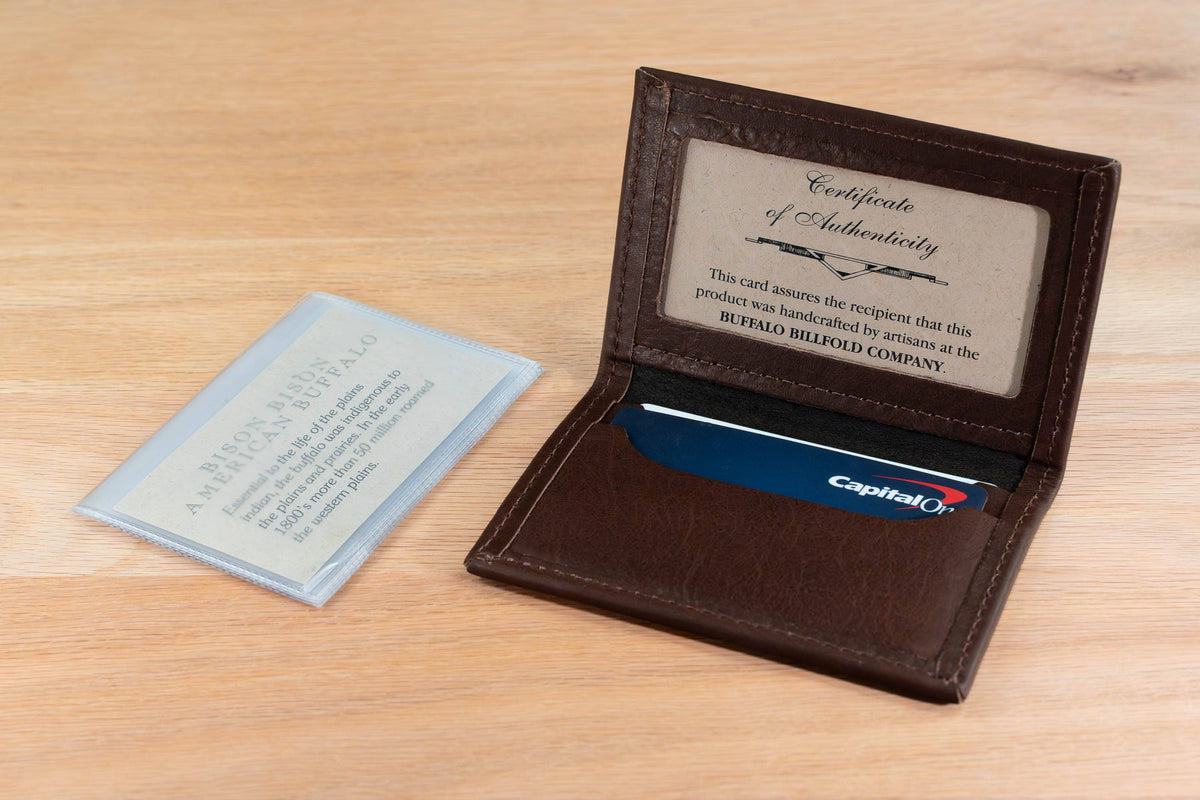 Bison Bifold Leather Card Holder - ID Window - Made in USA