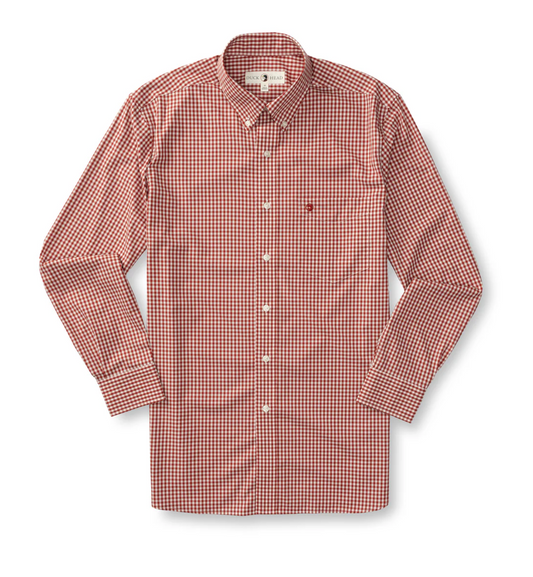 Duck Head - LS Performance Poplin Sport Shirt Walton Gingham in Red Ochre