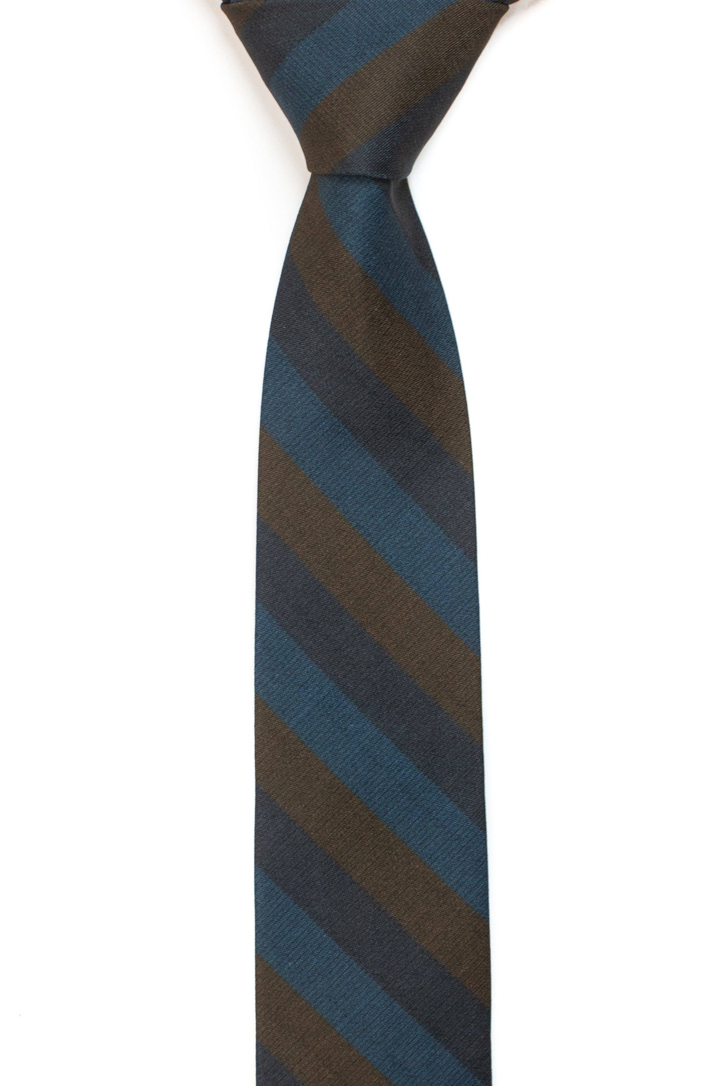Tough Apparel - Kutcher - Blue and Brown Striped Tie: 3.25" Standard Tie