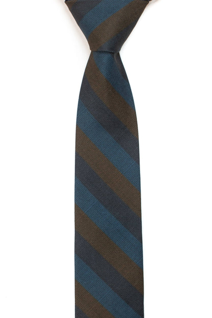 Tough Apparel - Kutcher - Blue and Brown Striped Tie: 3.25" Standard Tie