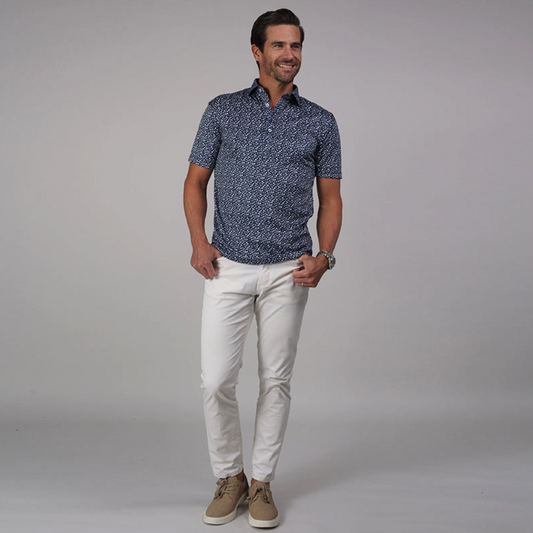 Collars & Co. - Semi-Spread Collar Polo Navy Floral