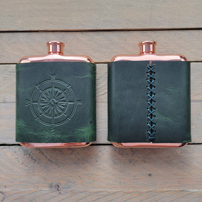 Orcas Island Leather Goods - Leather-Wrapped Flasks: Rustic Wood, Not Stamped