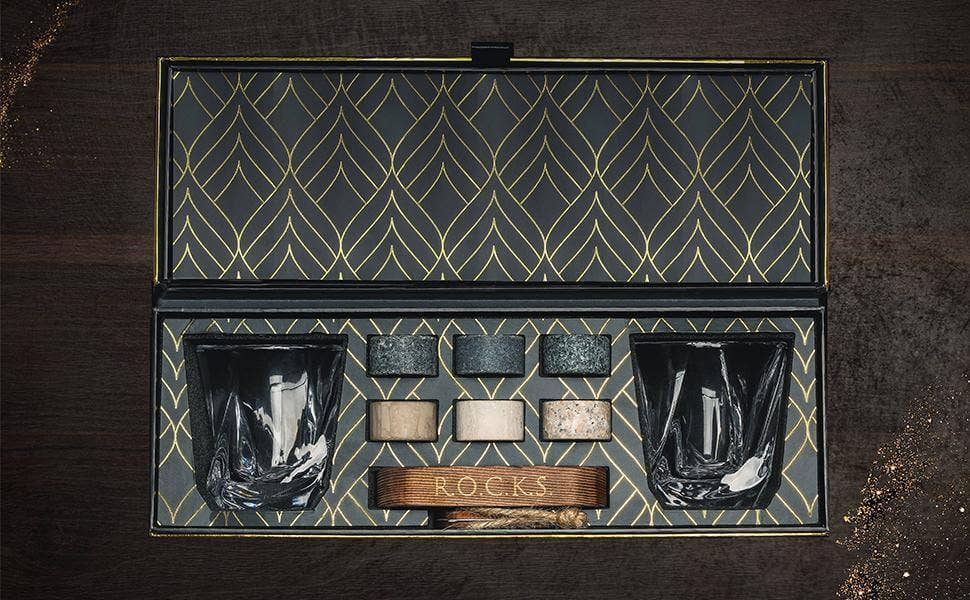 ROCKS Whiskey Chilling Stones - The Connoisseur's Set - Twist Whiskey Glass Edition