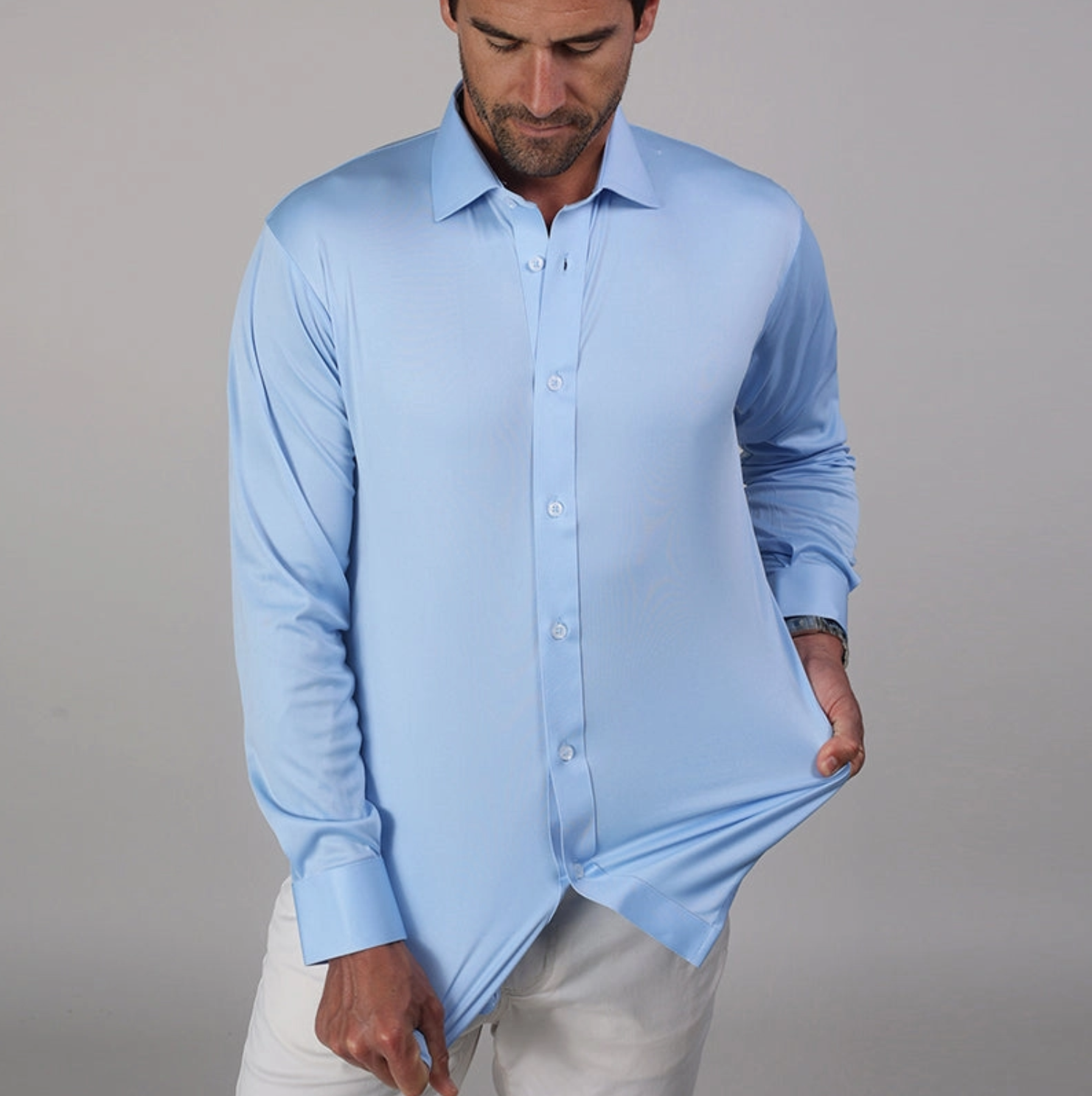 Quattro Flex Dress Shirt with Semi-Spread Collar Sky Blue L / Sky Blue Quattro Flex Dress Shirt with Semi-Spread Collar Sky Blue L / Sky Blue