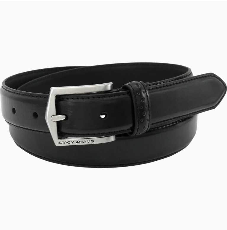 Stacy Adams - Men's Pinseal Leather Belt w/ Brushed Nickel in Black