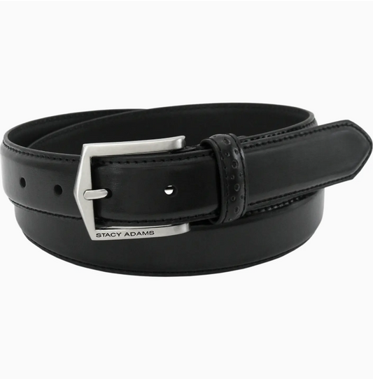 Stacy Adams - Men's Pinseal Leather Belt w/ Brushed Nickel in Black