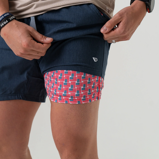 Burlebo - 7" Athletic Short Heather Navy American Flag Liner