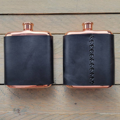 Orcas Island Leather Goods - Leather-Wrapped Flasks: Rustic Wood, Not Stamped