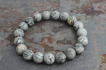 ManAndStone - Men's 3pc Bracelet Set: Gray Jasper, Onyx & Lava Stone