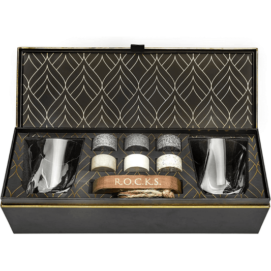 ROCKS Whiskey Chilling Stones - The Connoisseur's Set - Twist Whiskey Glass Edition
