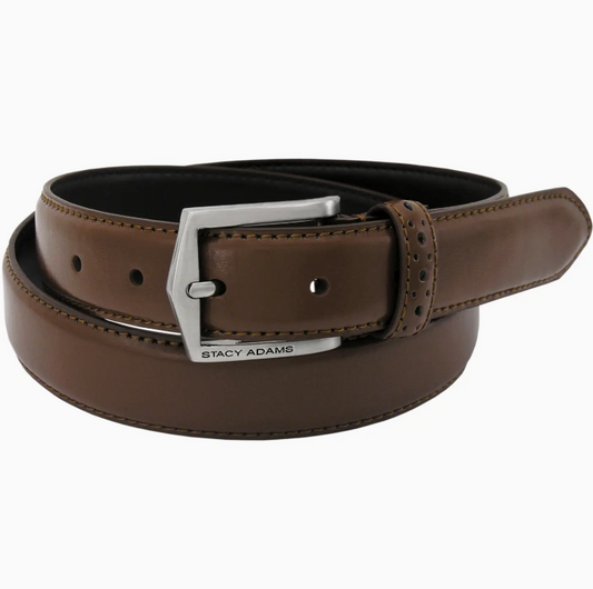 Stacy Adams - Men's Pinseal Leather Belt with Brushed Nickel in Chocolate