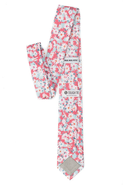 Tough Apparel - Holland - Pink Floral Tie with White Daisies: 3.25" Standard Tie