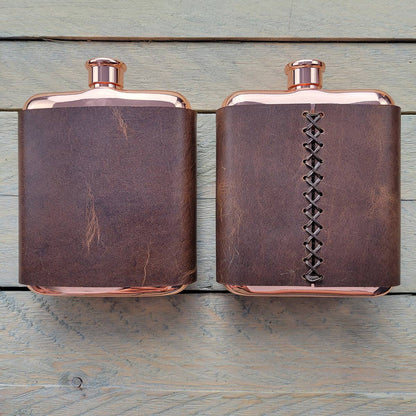 Orcas Island Leather Goods - Leather-Wrapped Flasks: Rustic Wood, Not Stamped