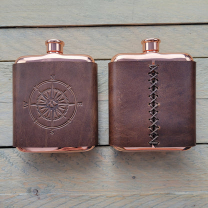 Orcas Island Leather Goods - Leather-Wrapped Flasks: Rustic Wood, Not Stamped
