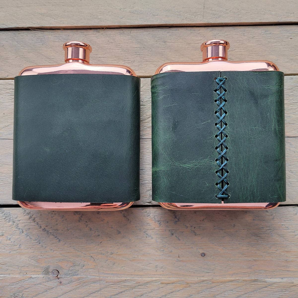 Orcas Island Leather Goods - Leather-Wrapped Flasks: Rustic Wood, Not Stamped