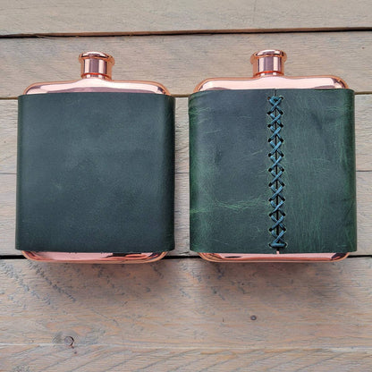 Orcas Island Leather Goods - Leather-Wrapped Flasks: Rustic Wood, Not Stamped