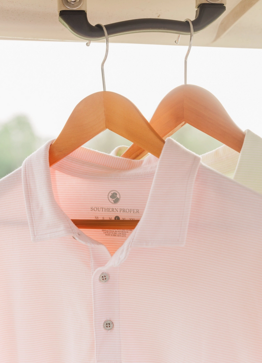 Southern Proper - Tensaw Stripe Polo in Shell