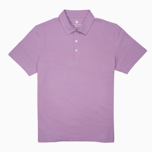 Southern Proper - Tensaw Stripe Polo in Coastal Blue/Pink