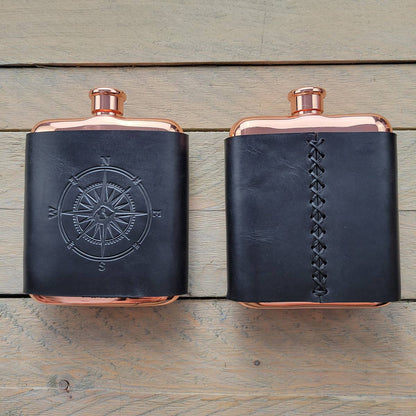 Orcas Island Leather Goods - Leather-Wrapped Flasks: Rustic Wood, Not Stamped