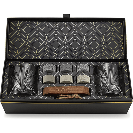 ROCKS Whiskey Chilling Stones - The Connoisseur's Set - Palm Whiskey Glass Edition