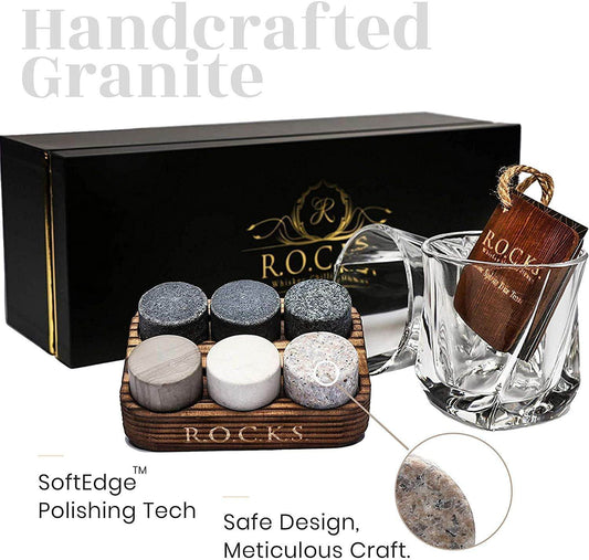 ROCKS Whiskey Chilling Stones - The Connoisseur's Set - Twist Whiskey Glass Edition