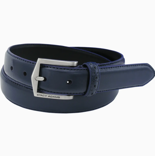 Stacy Adams - Men's Pinseal Leather Belt with Brushed Nickel Buckle in Blue