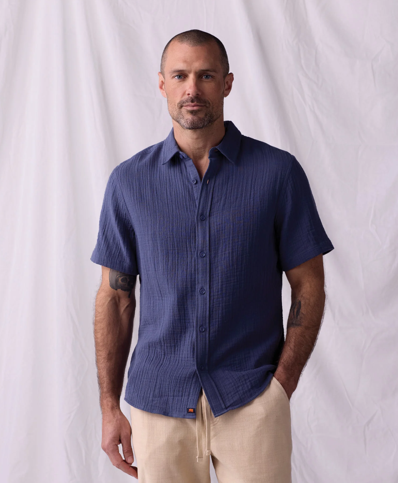 The Normal Brand - Kalo SS Button Up in Vintage Blue
