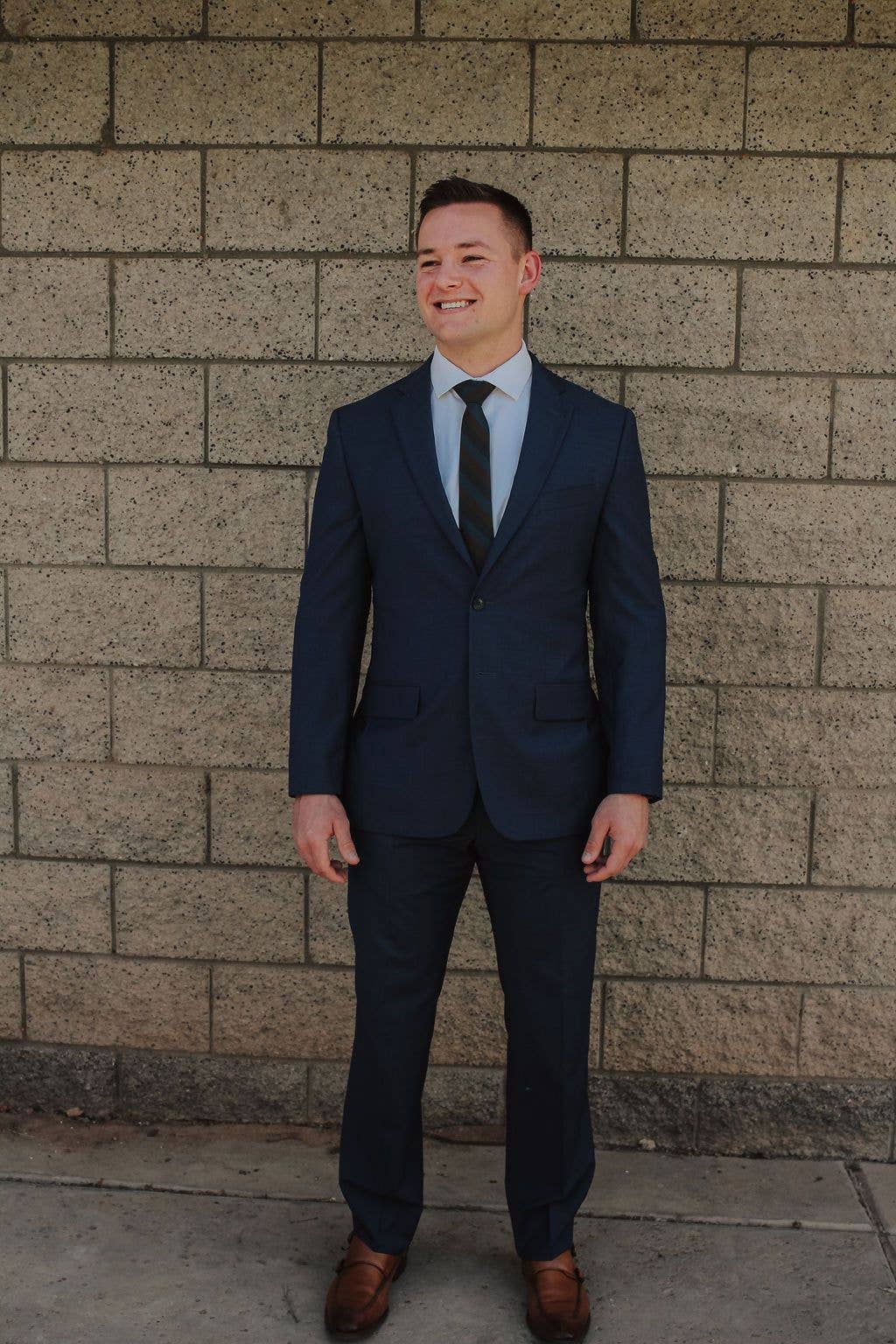 Tough Apparel - Kutcher - Blue and Brown Striped Tie: 3.25" Standard Tie