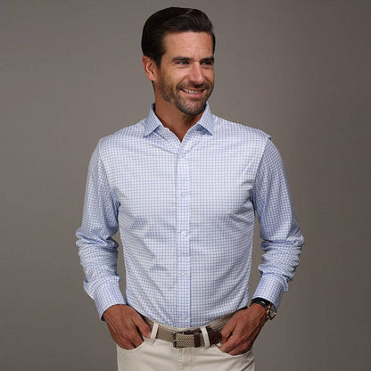 Collars & Co. - Quattro Flex Dress Shirt with Semi-Spread Collar Thin Blue Check
